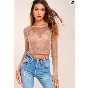 Rose Gold Metallic Knit Top Sweater